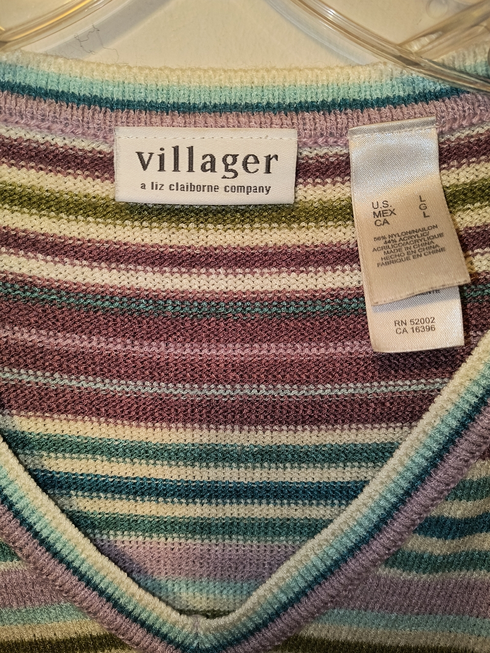 Vintage Villager Y2k Liz Claiborne Striped V-Neck Sweater Vest Tank Top Size L - Picture 4 of 6